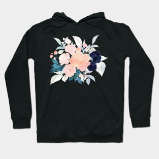 Elegant Blue Pink Mint Flowers Watercolor Floral Hoodie